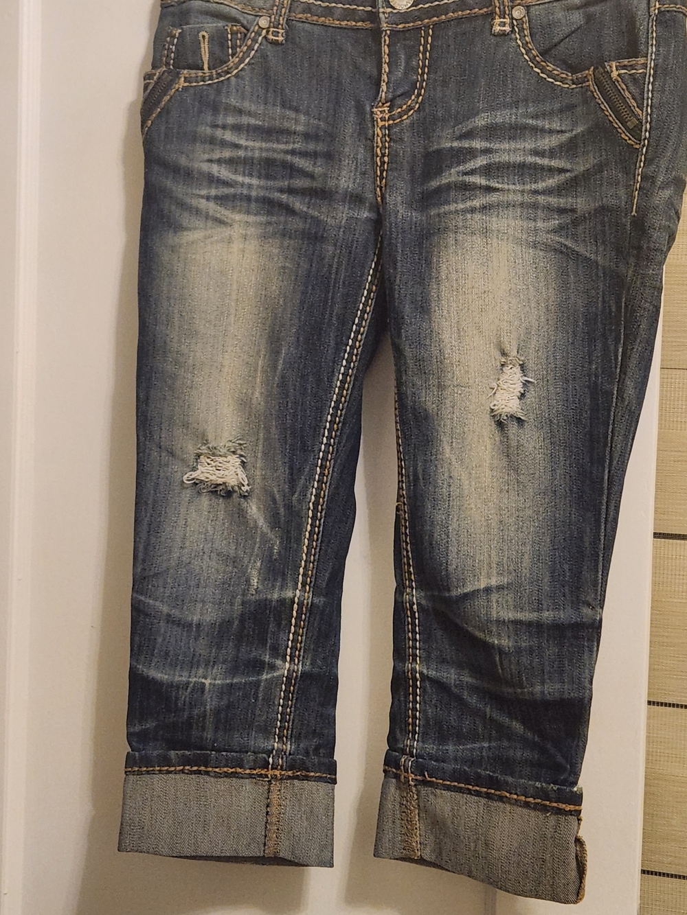 Almost Famous Distressed Cropped Dark Blue Jeans